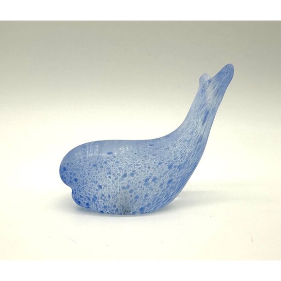 Blue Whale Art Glass Frosted Speckle Figurine Handmade Sea Beach Nautical Statue - Picture 2 of 10